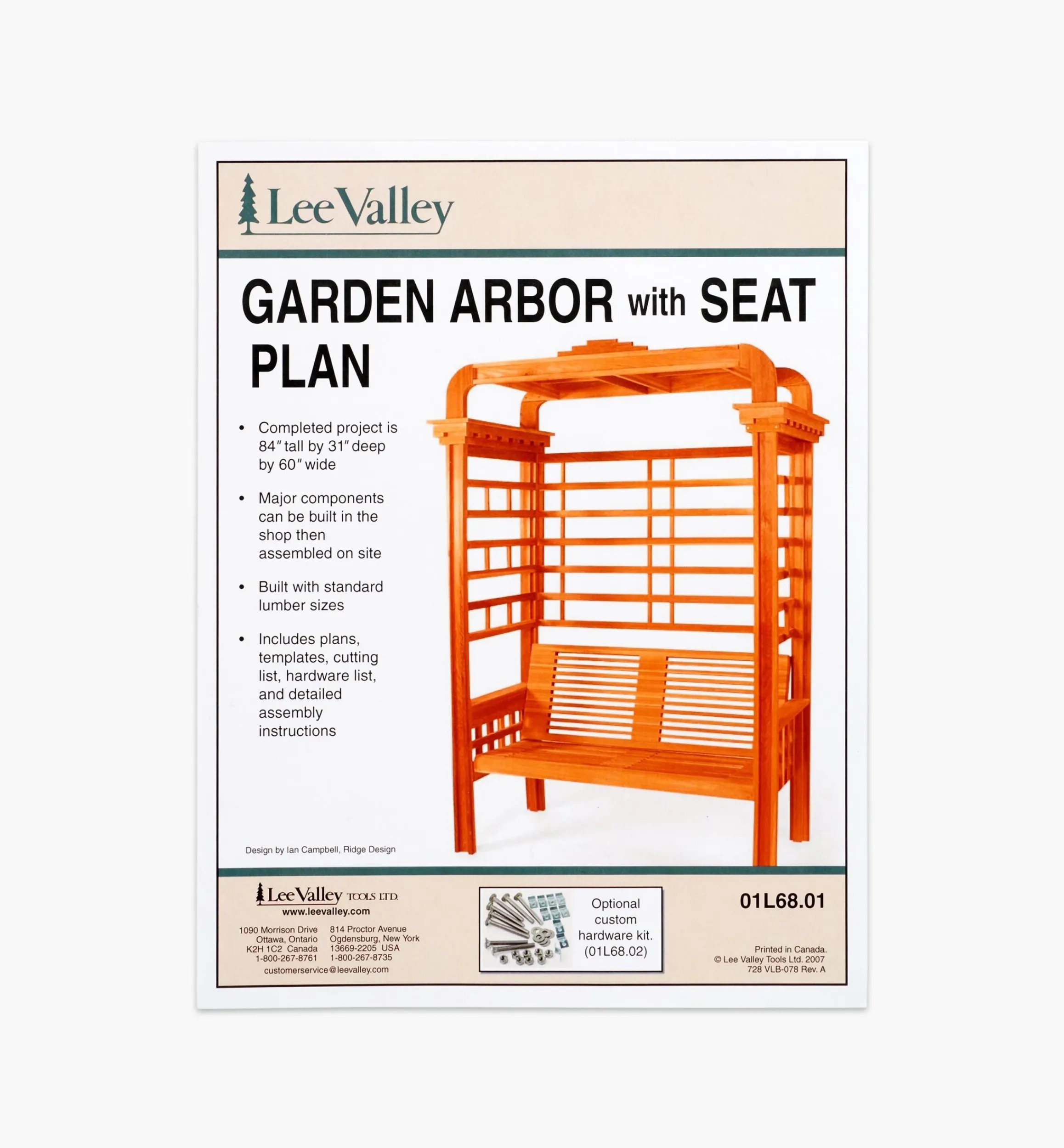 Lee Valley Plans>Arbor With Seat Plan