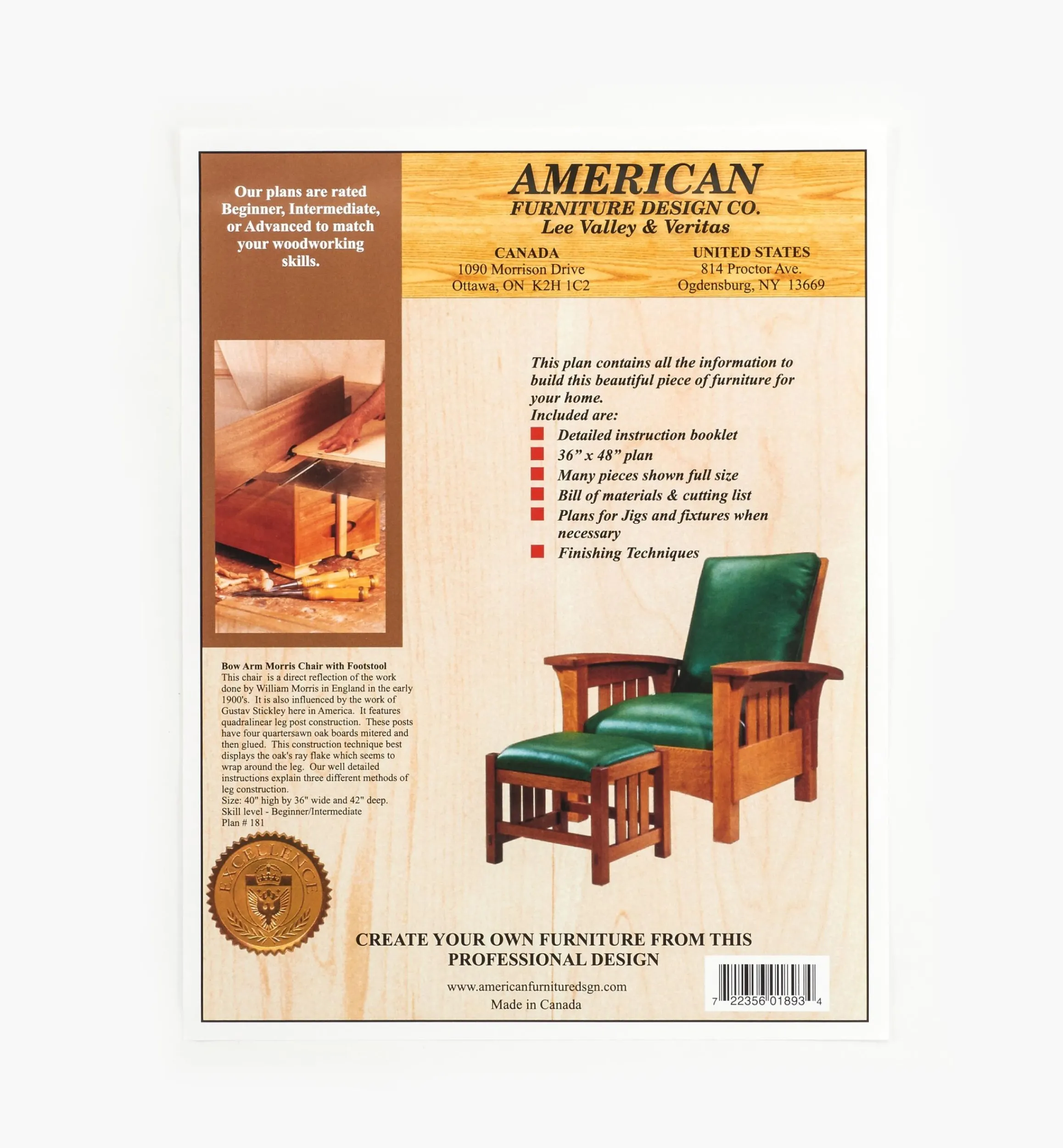 Lee Valley Plans>Bow Arm Morris Chair & Footstool Plan