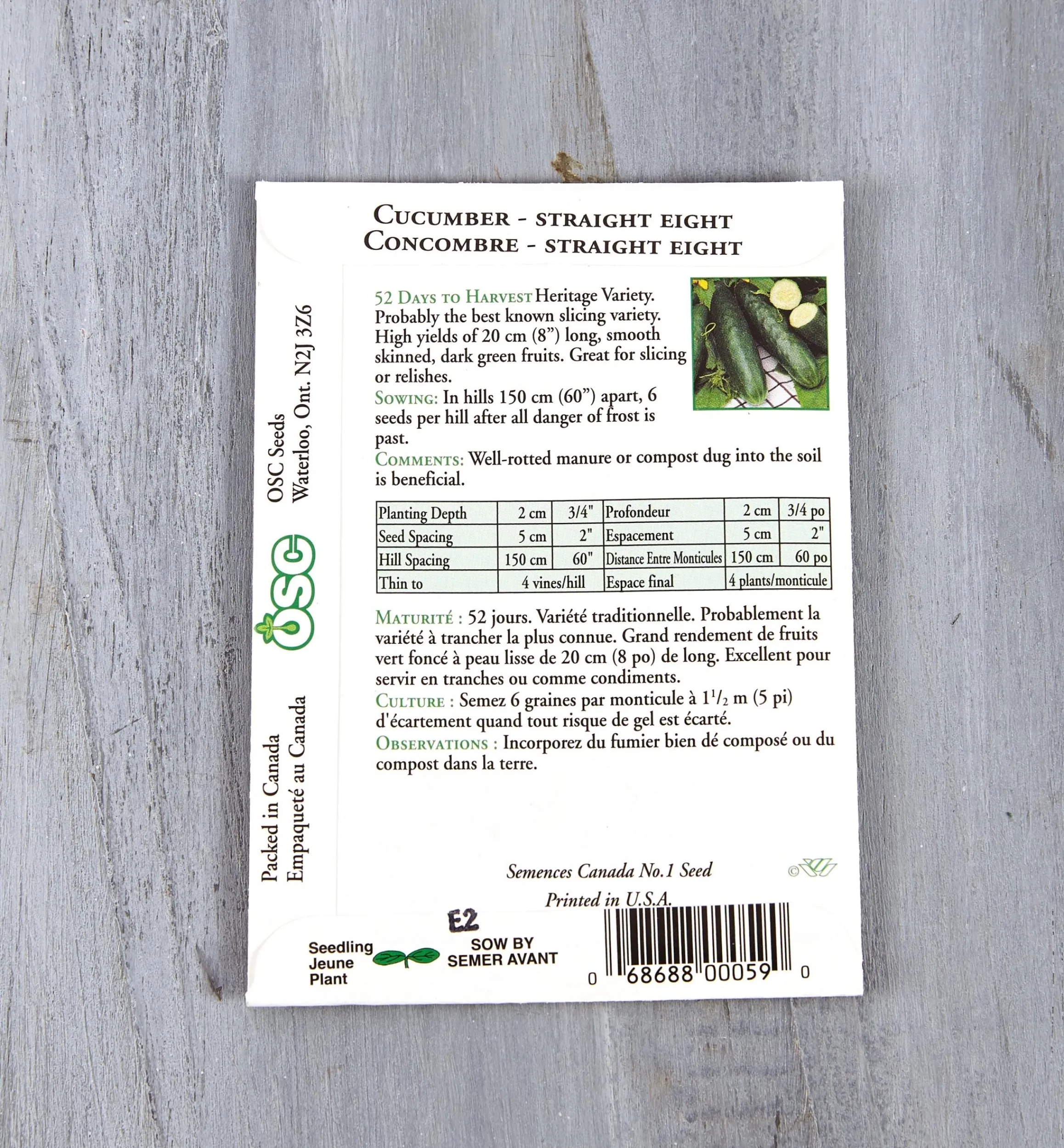 Lee Valley Seed Starting>OSC Cucumber Seed Packets