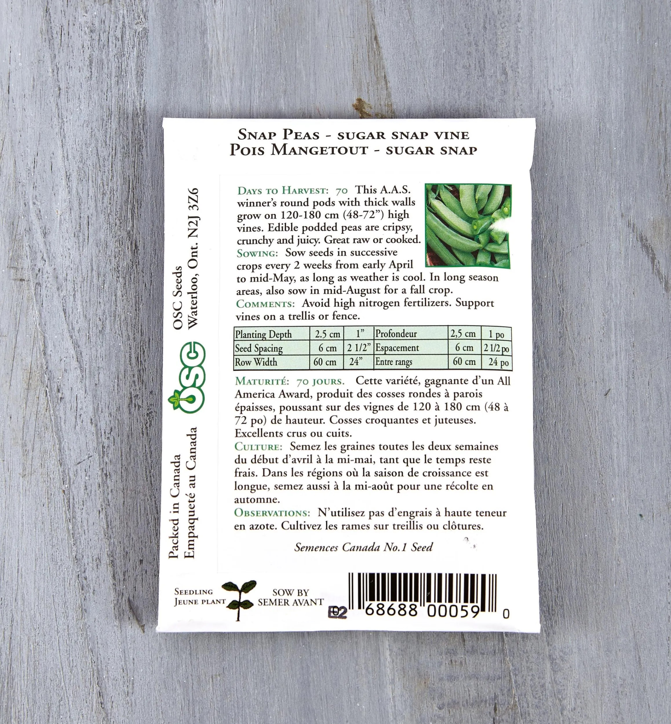 Lee Valley Seed Starting>OSC Pea Seed Packets
