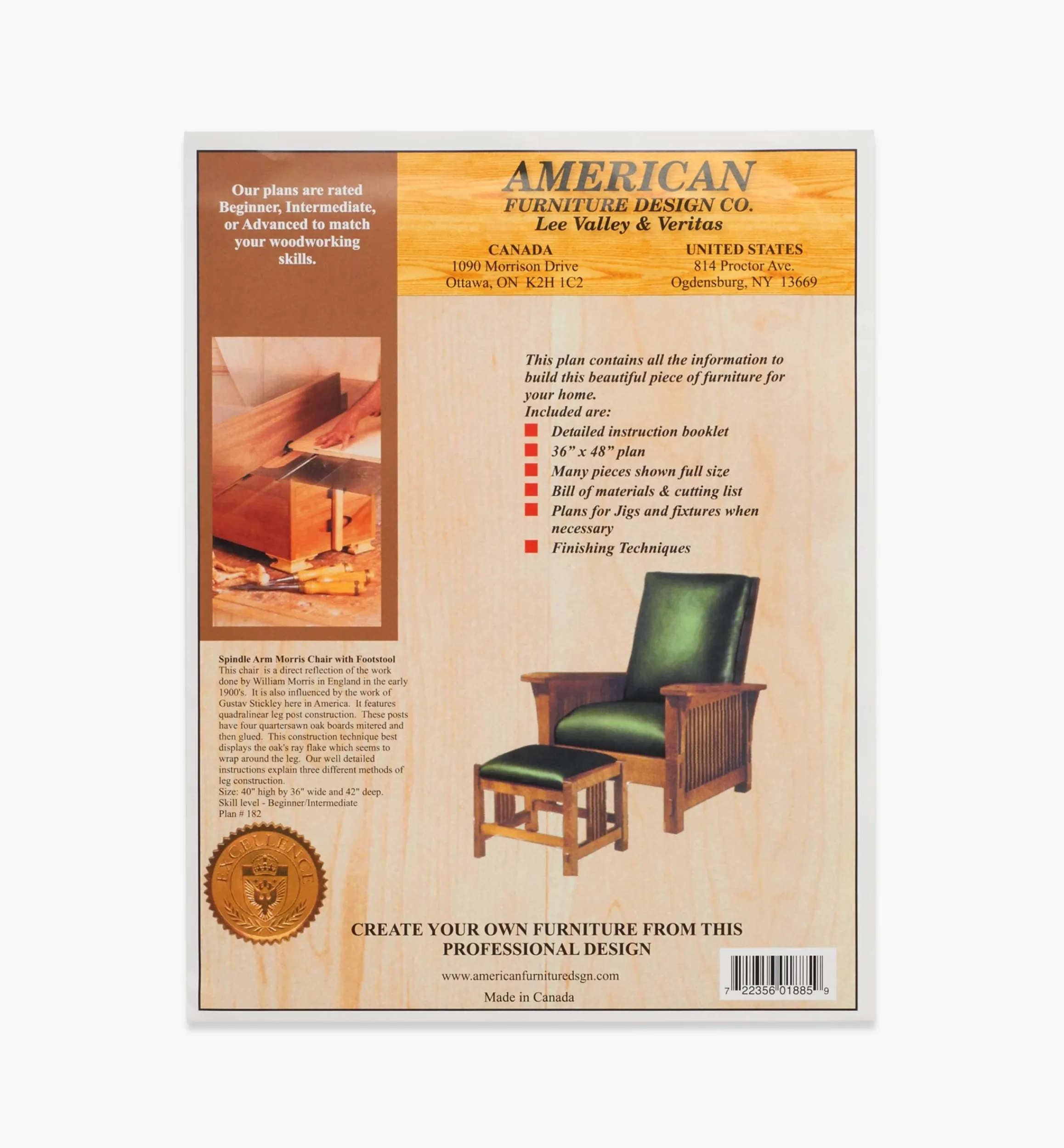 Lee Valley Plans>Spindle Arm Morris Chair & Footstool Plan